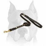 Amstaff Studded Leather Dog Leash with Handle