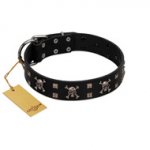 "Black Jack" Stylish Handmade FDT Artisan Black Leather Amstaff Collar
