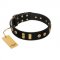 "Rare Dog" FDT Artisan Black Leather Amstaff Collar with Old Bronze-like Dotted Studs and Tiles