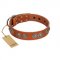 "Woofy Majesty" FDT Artisan Tan Leather Amstaff Collar with Round Silver-like Plates
