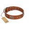 "Great Obelisk" Handcrafted FDT Artisan Tan Leather Amstaff Collar with Large Plates and Pyramids