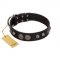 "Tricky Ricky" FDT Artisan Black Leather Amstaff Collar Adorned with Silver-Like Conchos