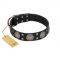 "Sun in Shining" Modern FDT Artisan Black Leather Amstaff Collar with Studs and Stars