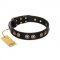 "Golden Artifact" FDT Artisan Black Leather Amstaff Collar with Old-bronze Covered Medallions
