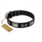 "Pitch Dark" FDT Artisan Black Leather Amstaff Collar with Stars and Plates