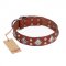 "Magic Squares" FDT Artisan Tan Leather Amstaff Collar with Silver-like Decor