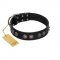"Silver Medallions" Mod FDT Artisan Black Leather Amstaff Collar with Round Plates