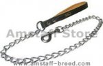 Dog leash with chain and snap hook by Herm Sprenger and leather handle for Amstaff