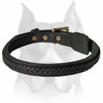 Good-looking braided leather dog collar for Amstaff breed