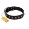 "Inky Prettification" FDT Artisan Black Leather Amstaff Collar with One Row of Studs