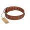 "Luxurious Life" Premium Quality FDT Artisan Tan Leather Amstaff Collar with Round Adornments