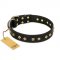 "Rhomb Style" FDT Artisan Decorated Leather Amstaff Collar with Old Bronze-Plated Studs 1 1/2 inch (40 mm) Wide