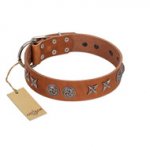 "Brave Spirit" Handmade FDT Artisan Designer Tan Leather Amstaff Collar with Shields