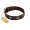 "Hypnotic Stones" FDT Artisan Brown Leather Amstaff Collar with Chrome Plated Brooches and Square Studs