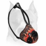 Leather Amstaff Hand-painted in Flames Dog Muzzle