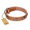 "Era of Future" FDT Artisan Handcrafted Tan Leather Amstaff Collar with Decorations