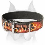 Awesome Leather Amstaff Dog Collar with Hand-Painted Flames