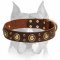 "Space-like" Leather Amstaff Collar with Brass - Plated Decorations