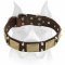 Glorious War Dog Leather Collar with Plates and Pyramids for Amstaff