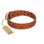 "Rebellious Nature" FDT Artisan Tan Leather Amstaff Collar Embellished with Crossbones and Square Studs
