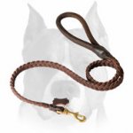Amstaff Braided Leather Dog Leash with Handle