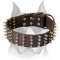 Amstaff Genuine Leather Dog Collar with 4 Rows of Spikes