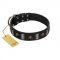 "Pirates' Symbol" Fashionable FDT Artisan Black Leather Amstaff Collar with Silver-Like Plates and Gold-Like Skulls