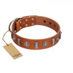 "Luxurious Necklace" FDT Artisan Tan Leather Amstaff Collar with Silver-Like Adornments