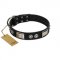 "Grand Wear" FDT Artisan Black Leather Amstaff Collar with Shining Plates and Spiked Studs