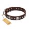 "Perfect Impression" FDT Artisan Brown Leather Amstaff Collar with Silvery Square Studs