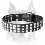 Amstaff Nickel Pyramids Leather Dog Collar for Walking and Basic Training