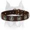 Fashionable Leather Dog Collar with Blue Stones for Amstaff