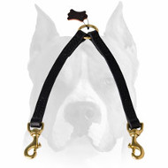 Amstaff Stitched Leather Dog Coupler Leash for 2 Dogs Amstaff Stitched Leather Dog Coupler Leash for 2 Dogs
