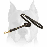 Amstaff Studded Leather Dog Leash with Handle