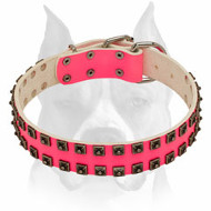 Amstaff 'Caterpillar' Pink Leather Dog Collar with Adjustable Buckle Amstaff 'Caterpillar' Pink Leather Dog Collar with Adjustable Buckle
