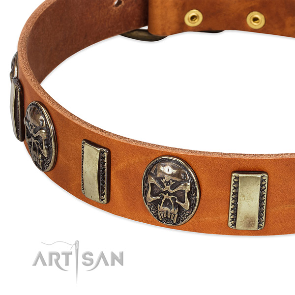 Strong fittings on full grain genuine leather dog collar for your four-legged friend