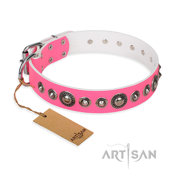 Full grain leather dog collar made of quality material with reliable traditional buckle
