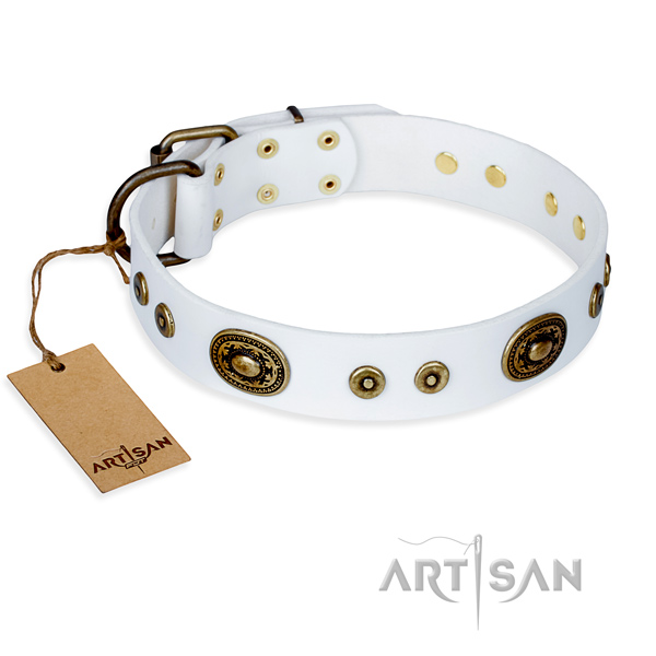 Full grain genuine leather dog collar made of top notch material with rust-proof buckle