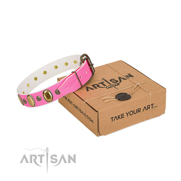 High quality natural leather dog collar with reliable traditional buckle
