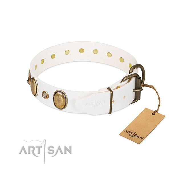 Handy use natural genuine leather dog collar