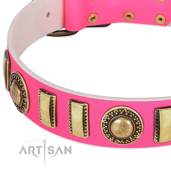 Durable full grain genuine leather dog collar for your stylish doggie