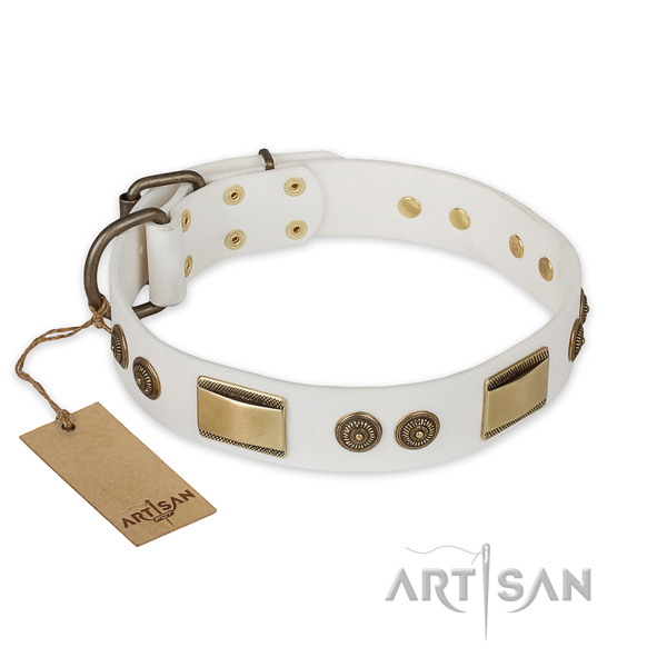 Unusual full grain natural leather dog collar for comfy wearing