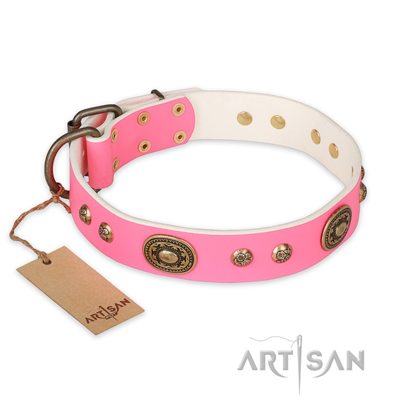 Perfect fit natural genuine leather dog collar for comfy wearing