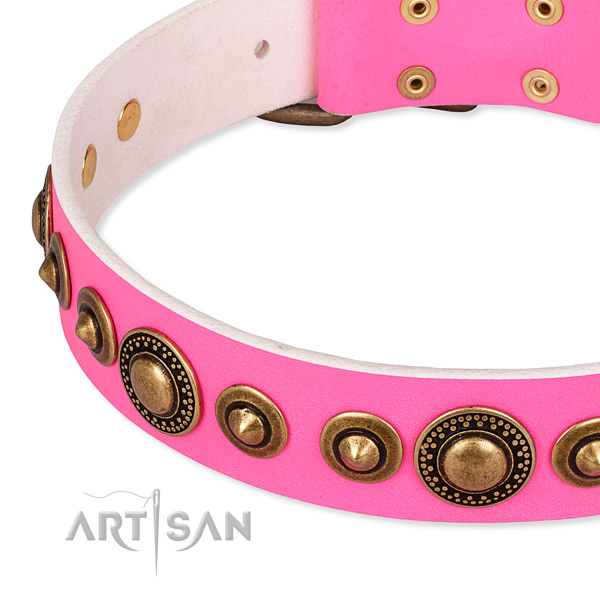 Gentle to touch full grain natural leather dog collar made for your lovely pet