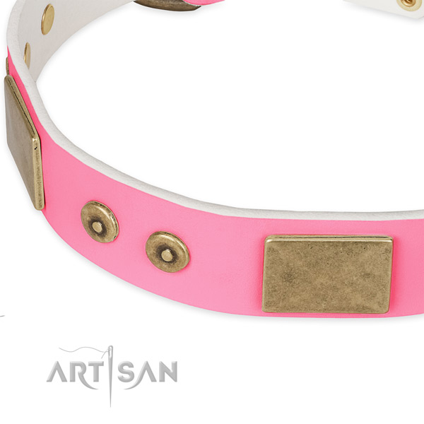 Full grain genuine leather dog collar with decorations for handy use