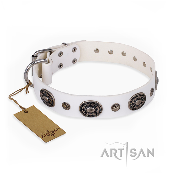 High quality full grain natural leather collar handcrafted for your dog