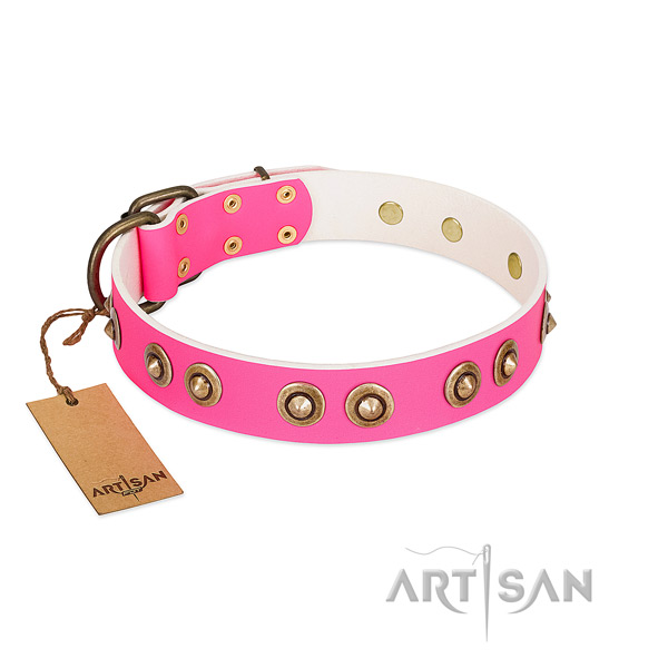 Top quality natural genuine leather dog collar for comfy wearing