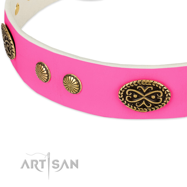 Strong fittings on genuine leather dog collar for your four-legged friend