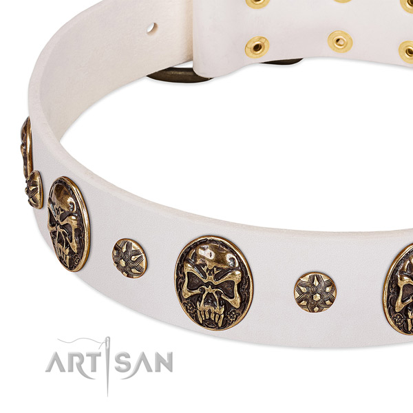 Corrosion proof hardware on natural genuine leather dog collar for your dog