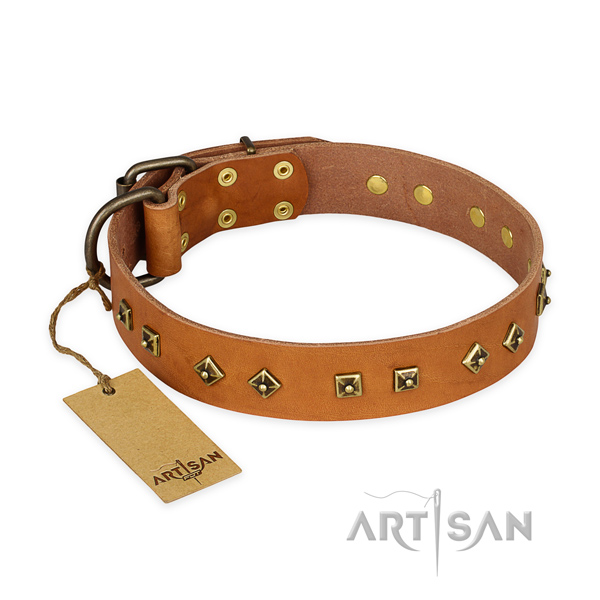 Handcrafted full grain leather dog collar with corrosion proof buckle